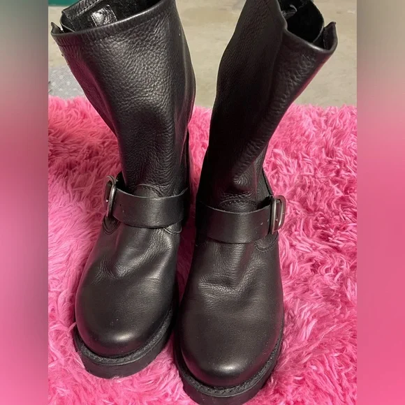 Frye Black Leather Moto Buckle Boots - Picture 2 of 4